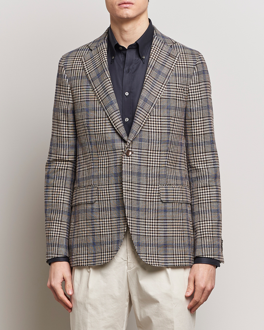 Herr | Kavajer | Oscar Jacobson | Ferry Soft Checked Cotton/Linen Blazer Beige