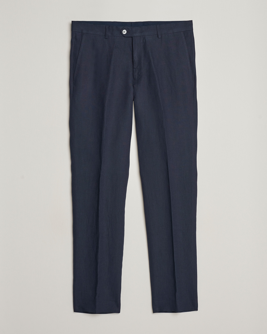 Herr | Byxor | Oscar Jacobson | Denz Linen Trousers Navy