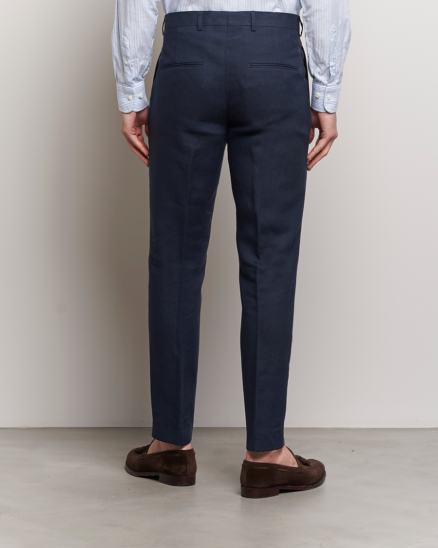 Herr | Byxor | Oscar Jacobson | Denz Linen Trousers Navy