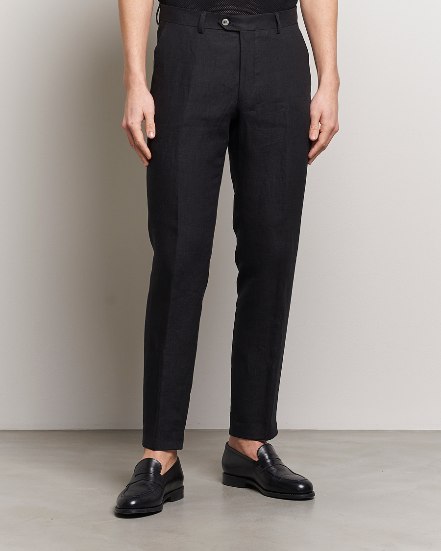 Herr | Linnebyxor | Oscar Jacobson | Denz Linen Trousers Black