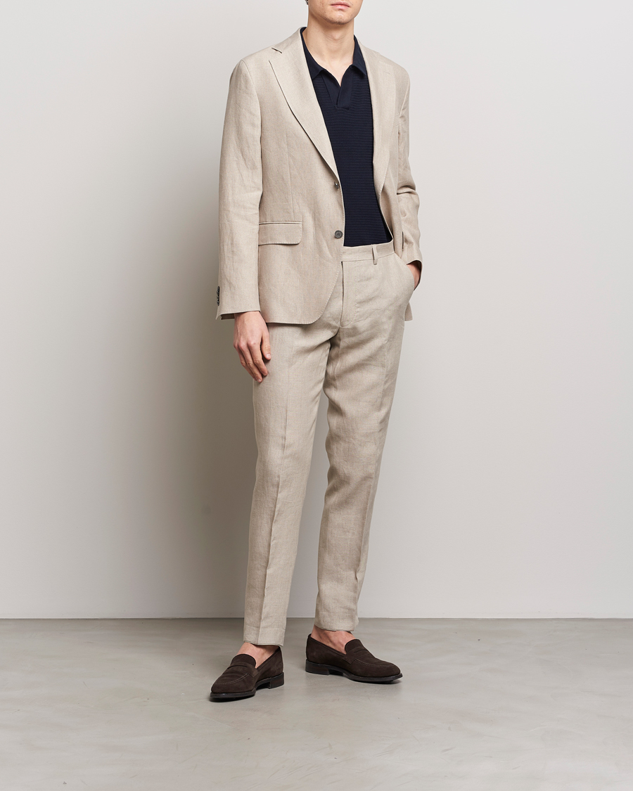 Herr | Byxor | Oscar Jacobson | Denz Linen Trousers Beige