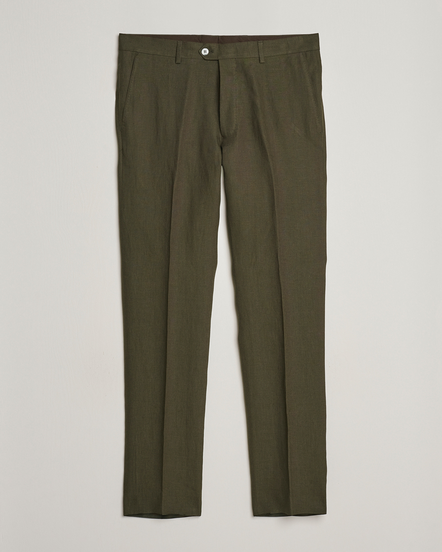 Herr | Byxor | Oscar Jacobson | Denz Linen Trousers Olive