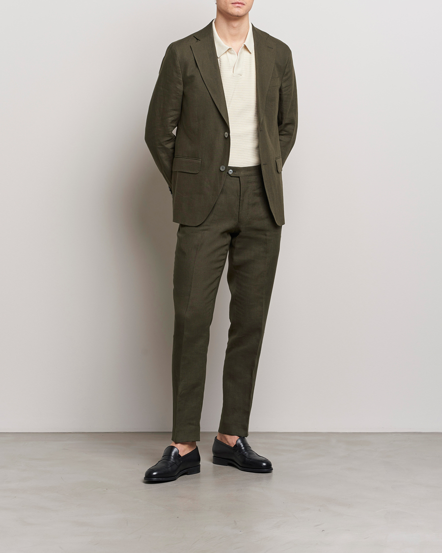 Herr | Byxor | Oscar Jacobson | Denz Linen Trousers Olive