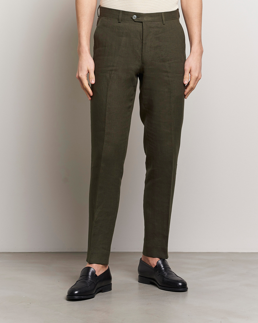 Herr | Kläder | Oscar Jacobson | Denz Linen Trousers Olive