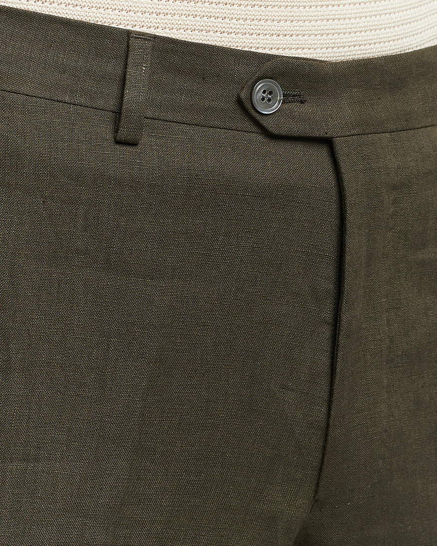 Herr | Byxor | Oscar Jacobson | Denz Linen Trousers Olive