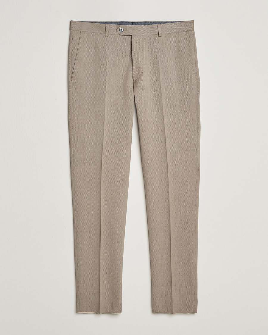 Herr | Byxor | Oscar Jacobson | Denz Structured Wool Trousers Beige