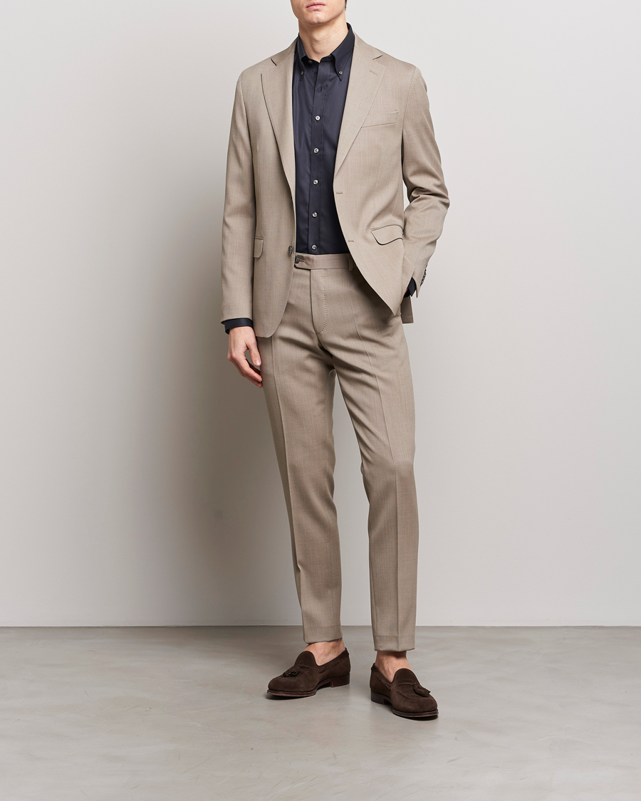 Herr | Byxor | Oscar Jacobson | Denz Structured Wool Trousers Beige