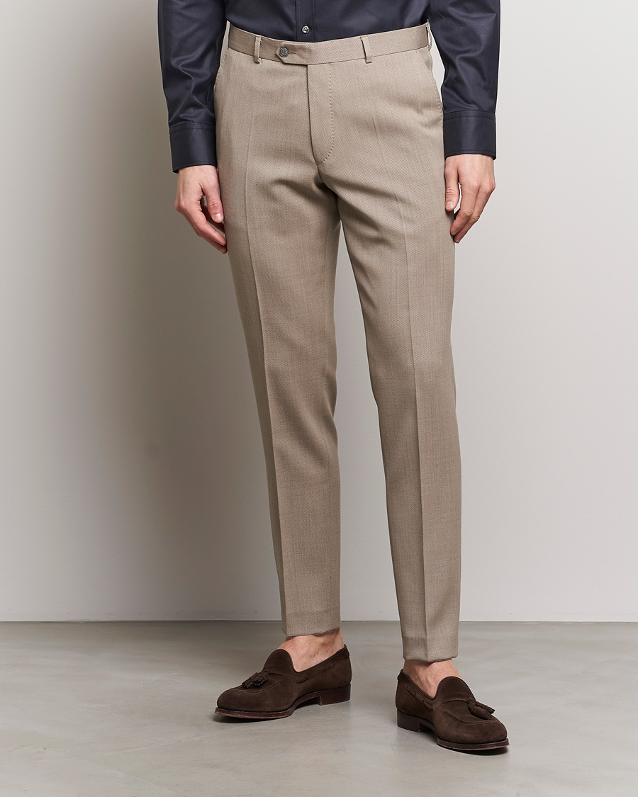 Herr | Kostymbyxor | Oscar Jacobson | Denz Structured Wool Trousers Beige