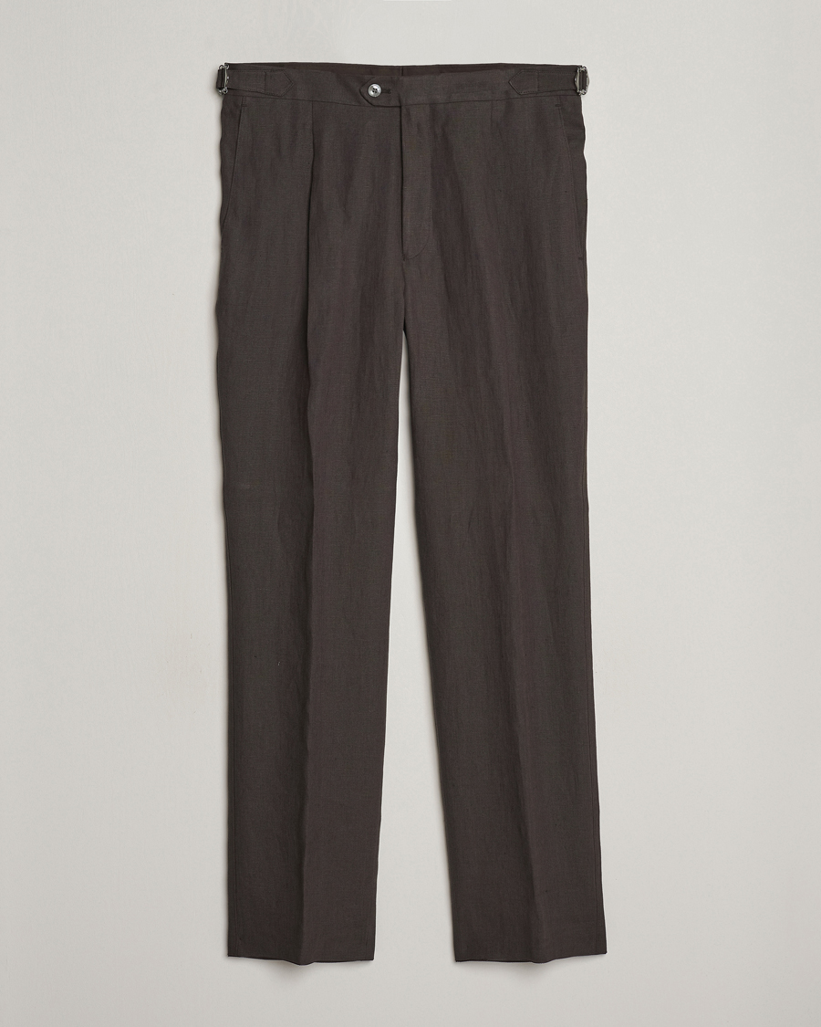 Herr | Byxor | Oscar Jacobson | Delon Linen Trousers Brown