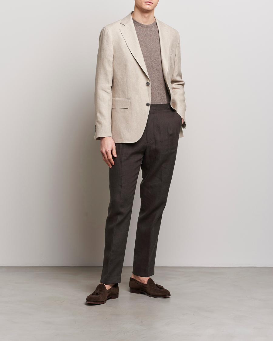 Herr | Byxor | Oscar Jacobson | Delon Linen Trousers Brown