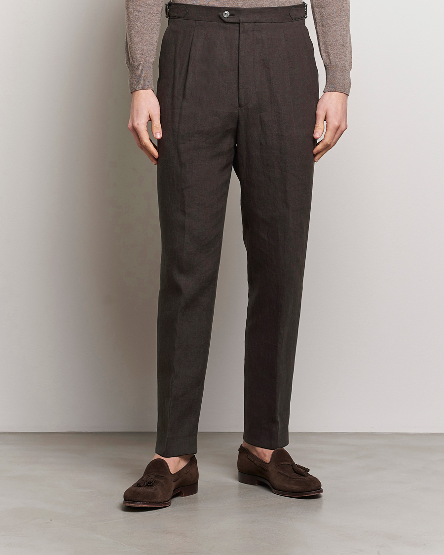 Herr | Linneavdelningen | Oscar Jacobson | Delon Linen Trousers Brown