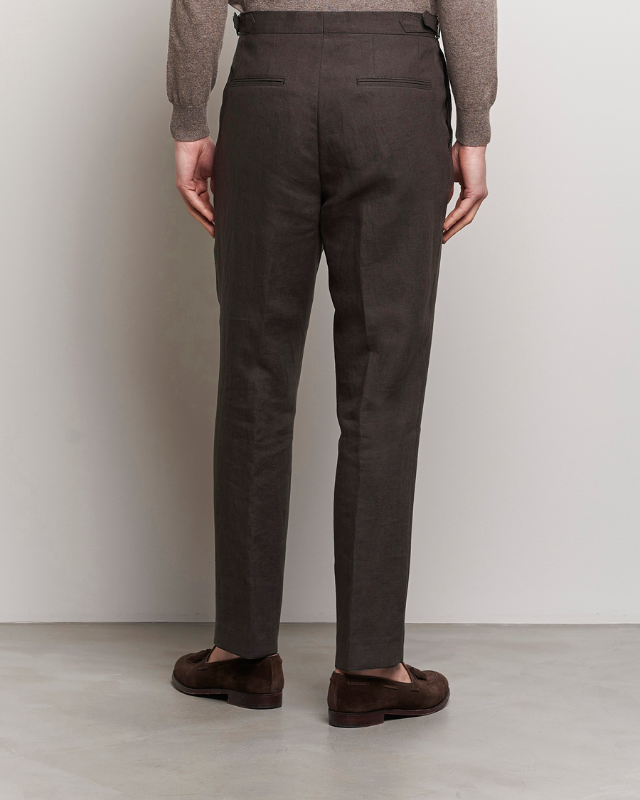 Herr | Byxor | Oscar Jacobson | Delon Linen Trousers Brown