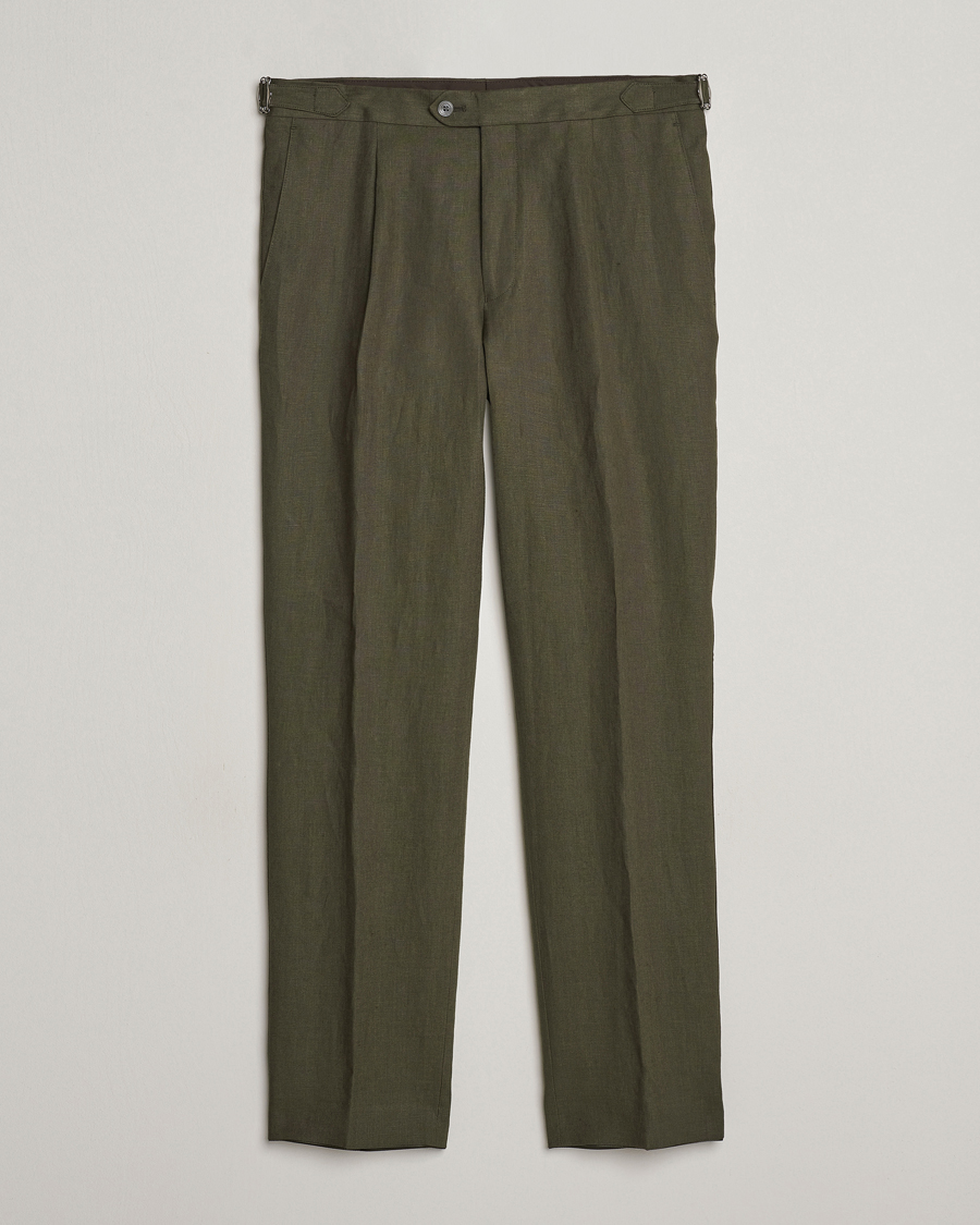 Herr | Byxor | Oscar Jacobson | Delon Linen Trousers Olive