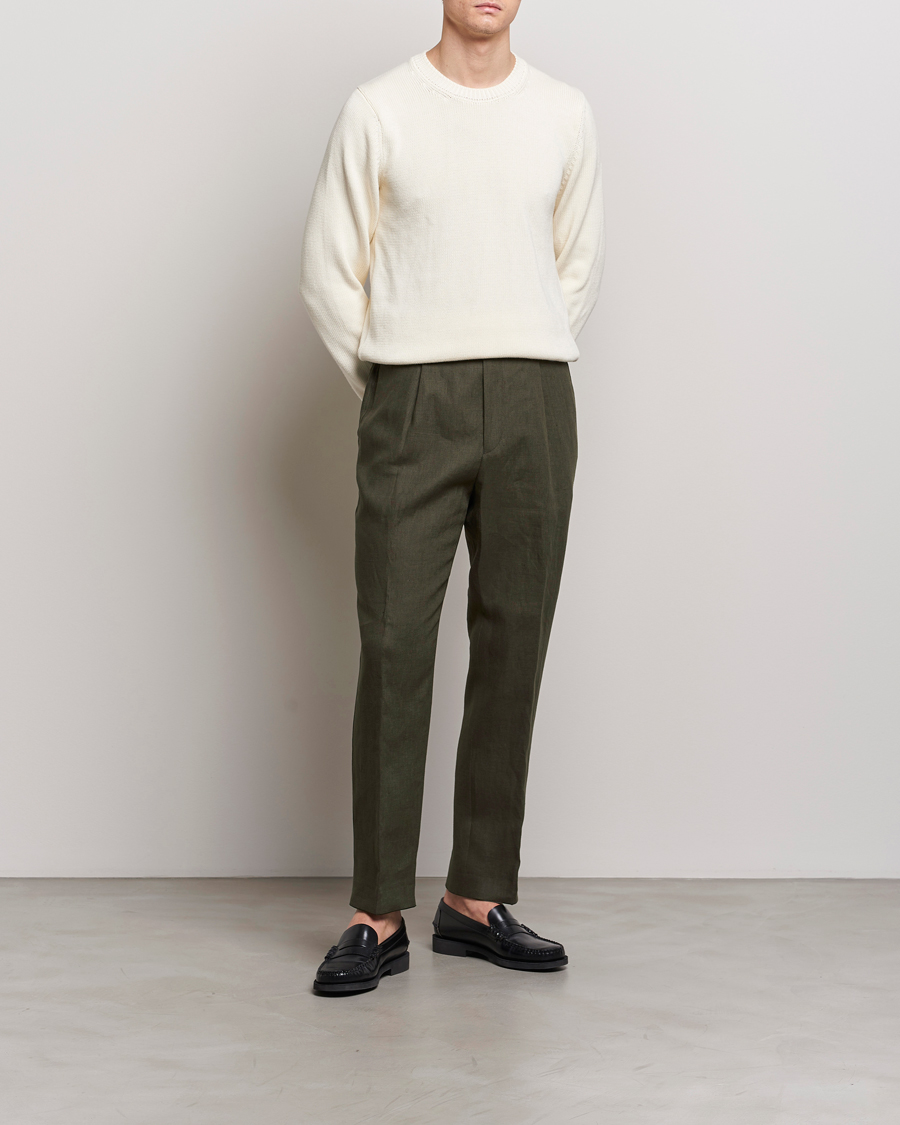 Herr | Byxor | Oscar Jacobson | Delon Linen Trousers Olive