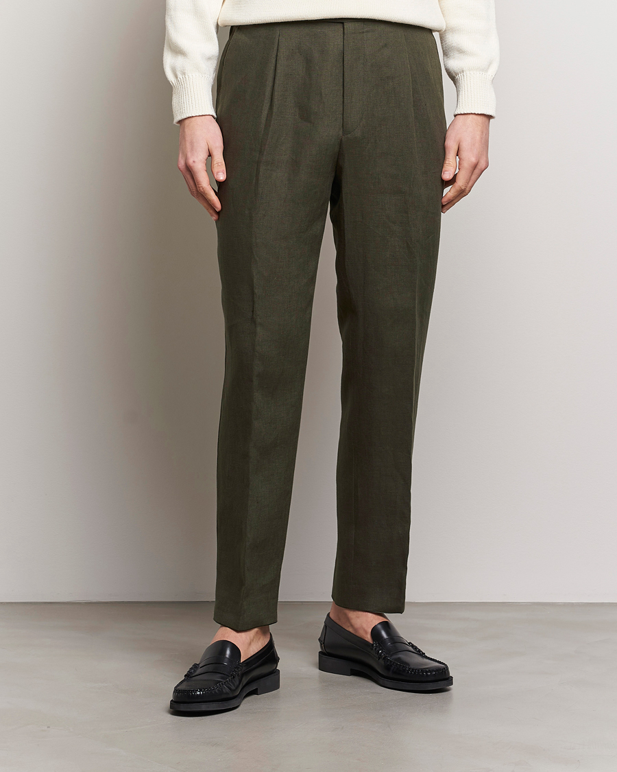 Herr | Avdelningar | Oscar Jacobson | Delon Linen Trousers Olive