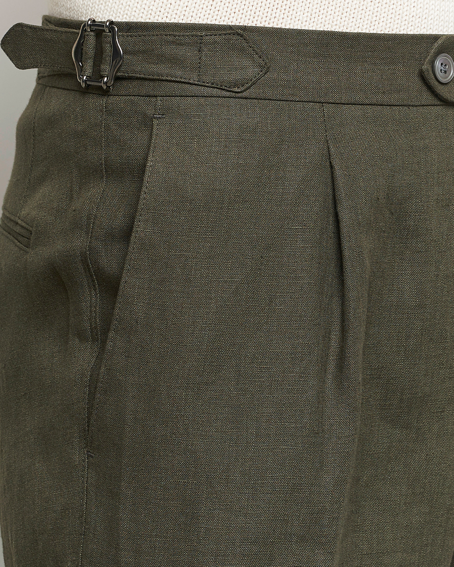 Herr | Byxor | Oscar Jacobson | Delon Linen Trousers Olive