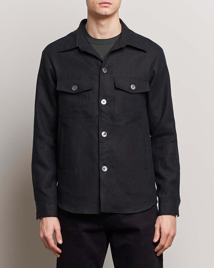 Herr | Avdelningar | Oscar Jacobson | Maverick Linen Shirt Jacket Black