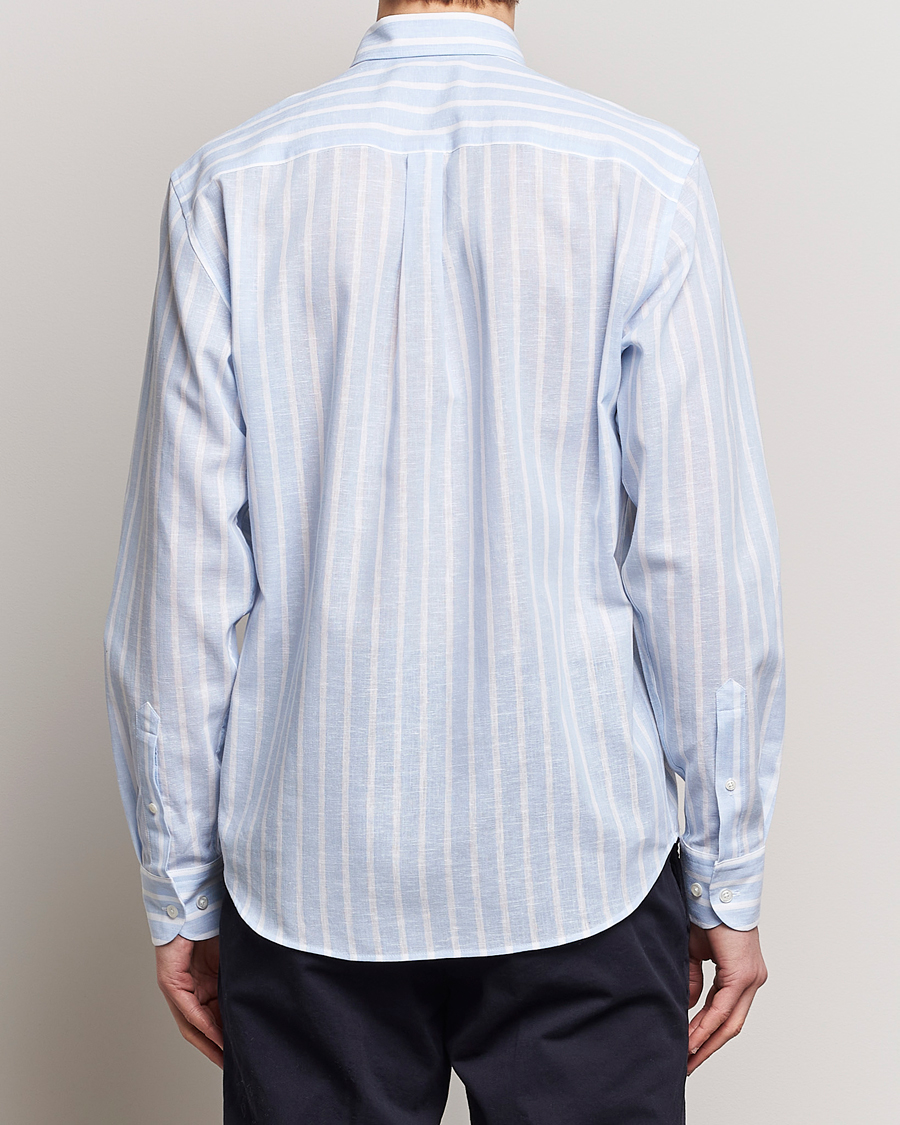 Herr | Skjortor | Oscar Jacobson | Regular Fit Striped Linen Shirt Light Blue