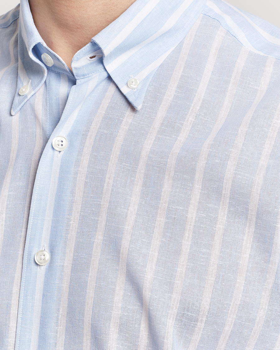 Herr | Skjortor | Oscar Jacobson | Regular Fit Striped Linen Shirt Light Blue