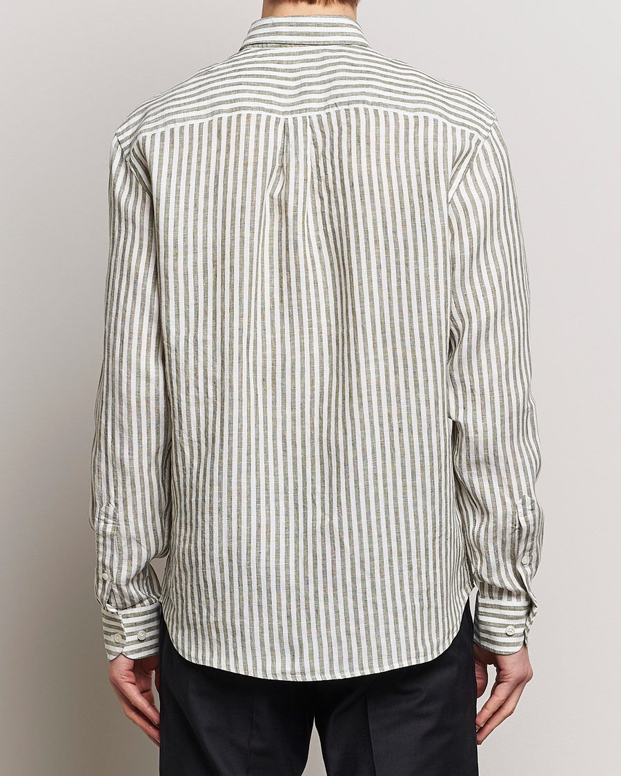 Herr | Skjortor | Oscar Jacobson | Regular Fit Dress Stripe Linen Shirt Green