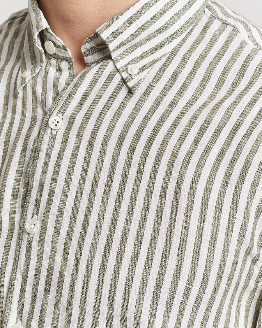 Herr | Skjortor | Oscar Jacobson | Regular Fit Dress Stripe Linen Shirt Green