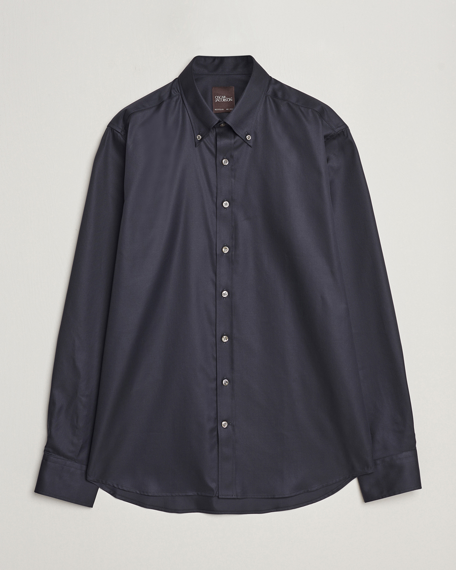 Herr | Skjortor | Oscar Jacobson | Regular Fit Button Down Cotton Twill Shirt Black