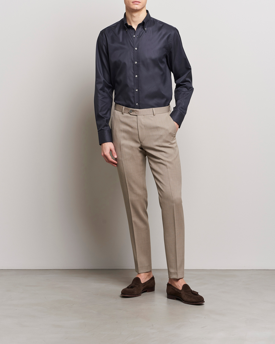 Herr | Skjortor | Oscar Jacobson | Regular Fit Button Down Cotton Twill Shirt Black