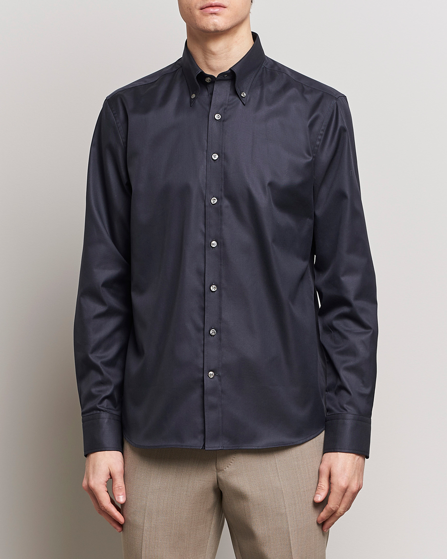 Herr | Casualskjortor | Oscar Jacobson | Regular Fit Button Down Cotton Twill Shirt Black