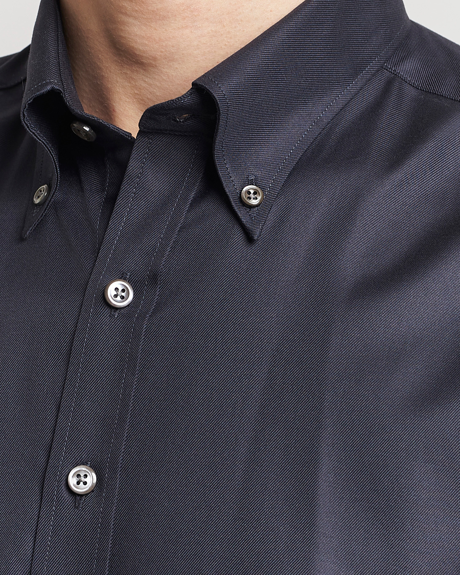 Herr | Skjortor | Oscar Jacobson | Regular Fit Button Down Cotton Twill Shirt Black