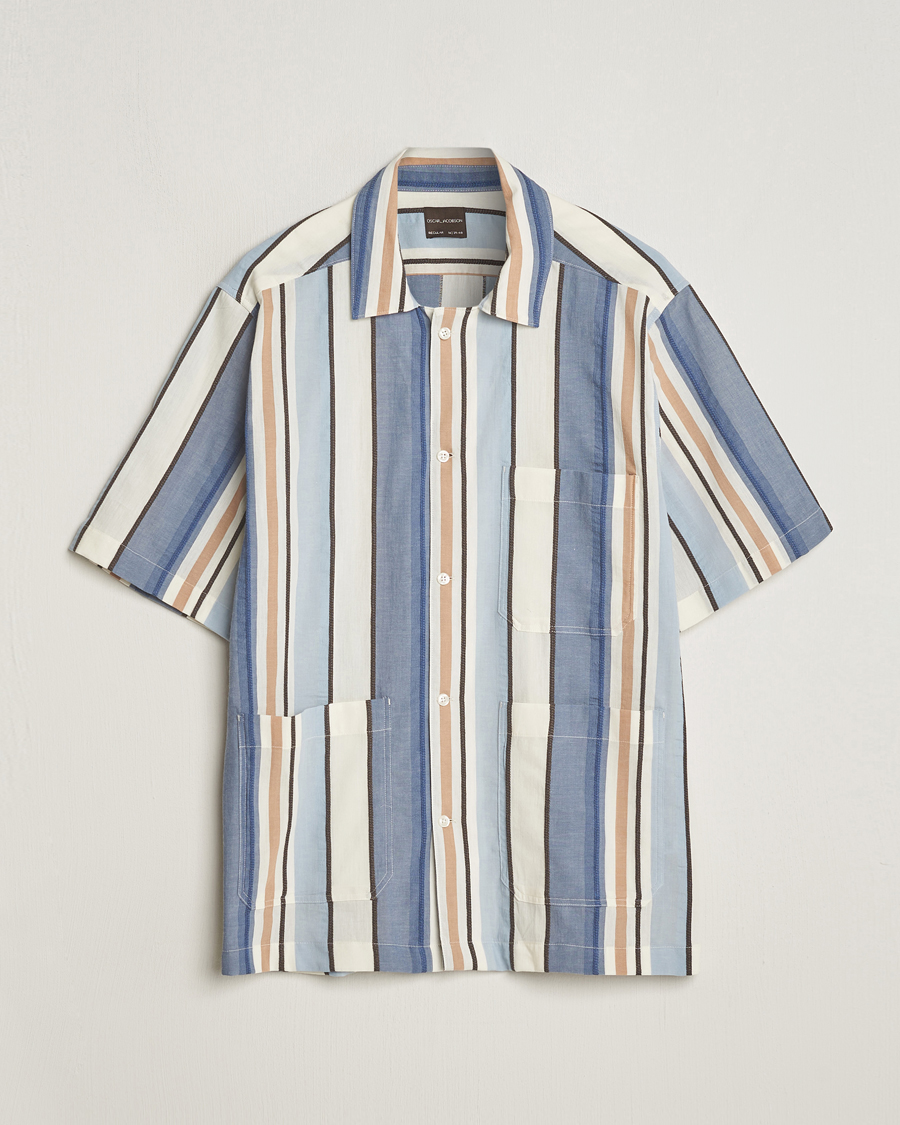 Herr | Skjortor | Oscar Jacobson | Hanks Short Sleeve Striped Cotton Shirt Multi