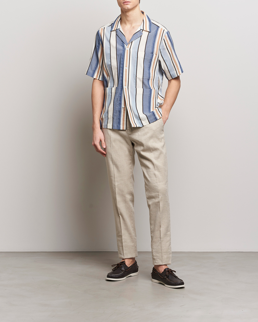 Herr | Skjortor | Oscar Jacobson | Hanks Short Sleeve Striped Cotton Shirt Multi