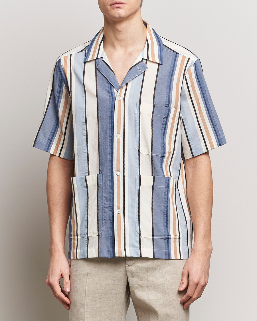 Herr |  | Oscar Jacobson | Hanks Short Sleeve Striped Cotton Shirt Multi