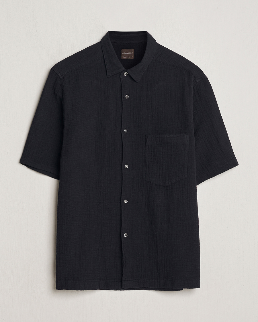 Herr | Skjortor | Oscar Jacobson | Short Sleeve City Crepe Cotton Shirt Black