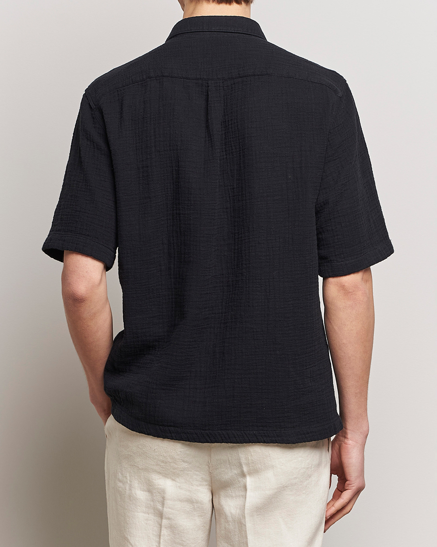 Herr | Skjortor | Oscar Jacobson | Short Sleeve City Crepe Cotton Shirt Black
