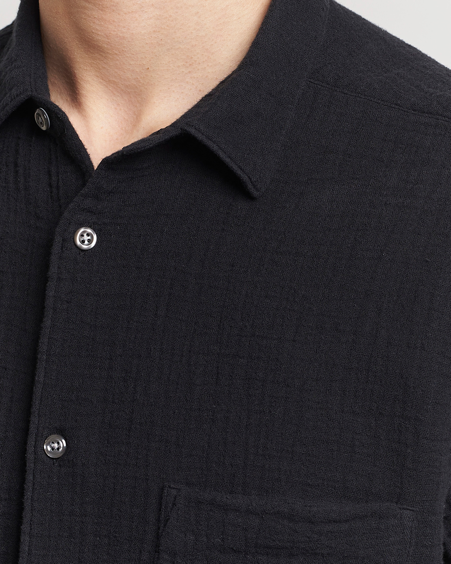 Herr | Skjortor | Oscar Jacobson | Short Sleeve City Crepe Cotton Shirt Black