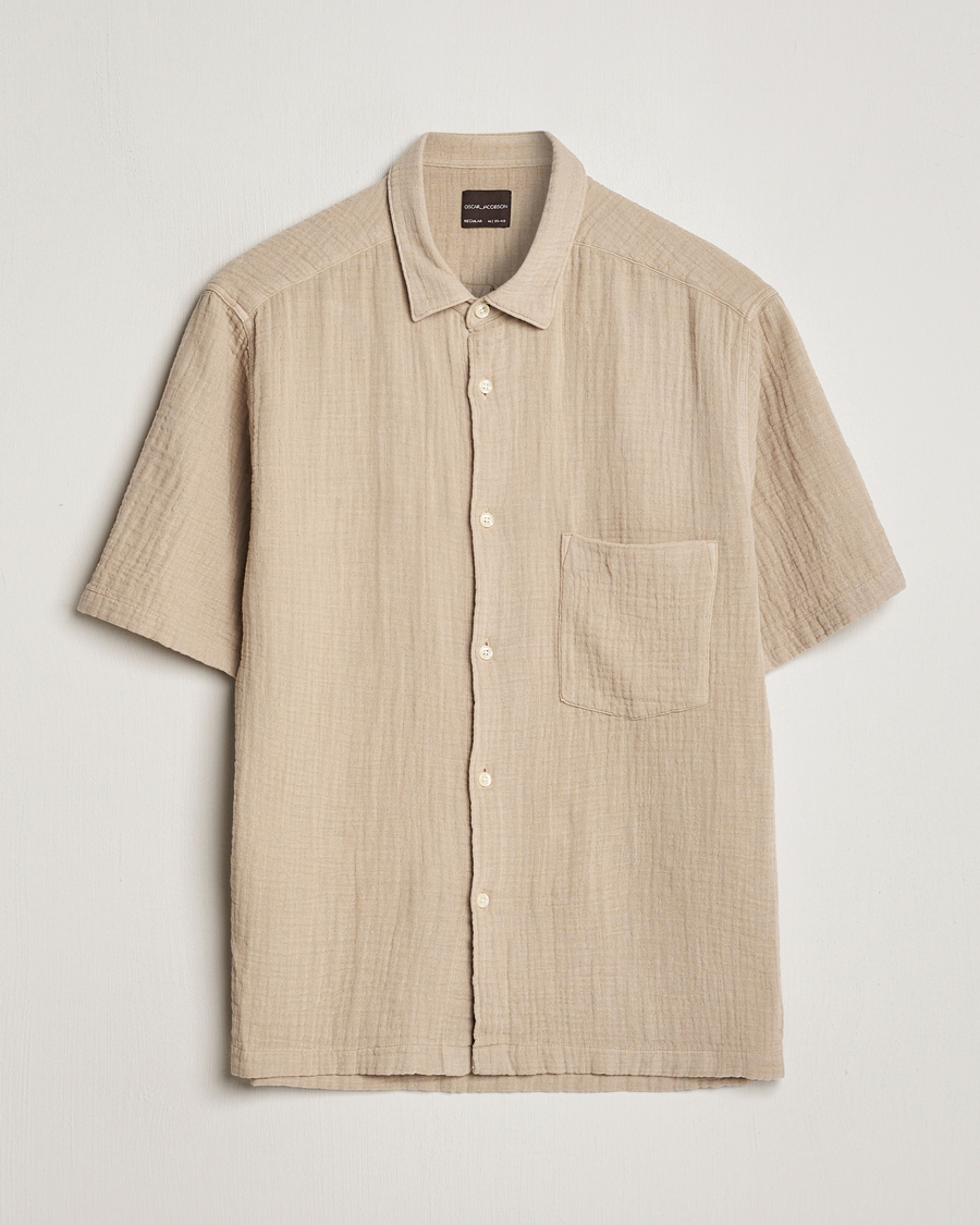 Herr | Skjortor | Oscar Jacobson | Short Sleeve City Crepe Cotton Shirt Beige