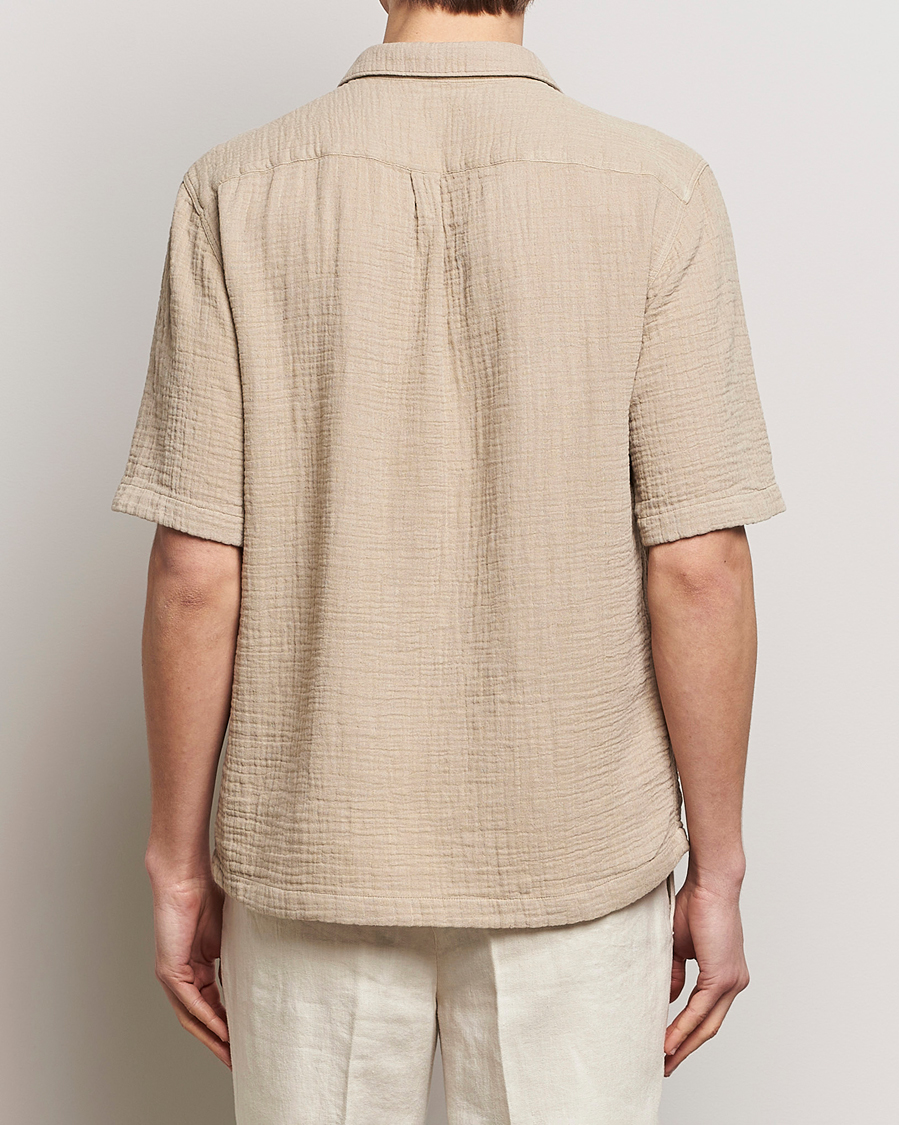 Herr | Skjortor | Oscar Jacobson | Short Sleeve City Crepe Cotton Shirt Beige