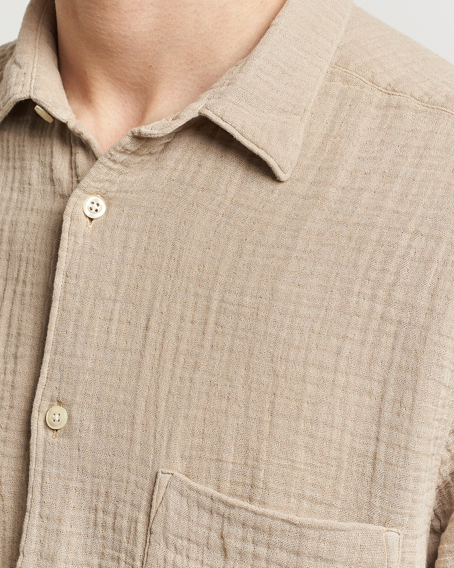 Herr | Skjortor | Oscar Jacobson | Short Sleeve City Crepe Cotton Shirt Beige