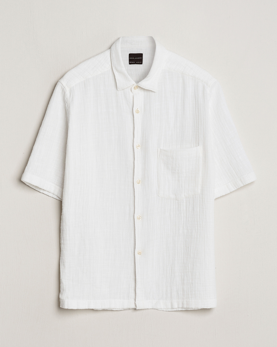 Herr | Skjortor | Oscar Jacobson | Short Sleeve City Crepe Cotton Shirt White