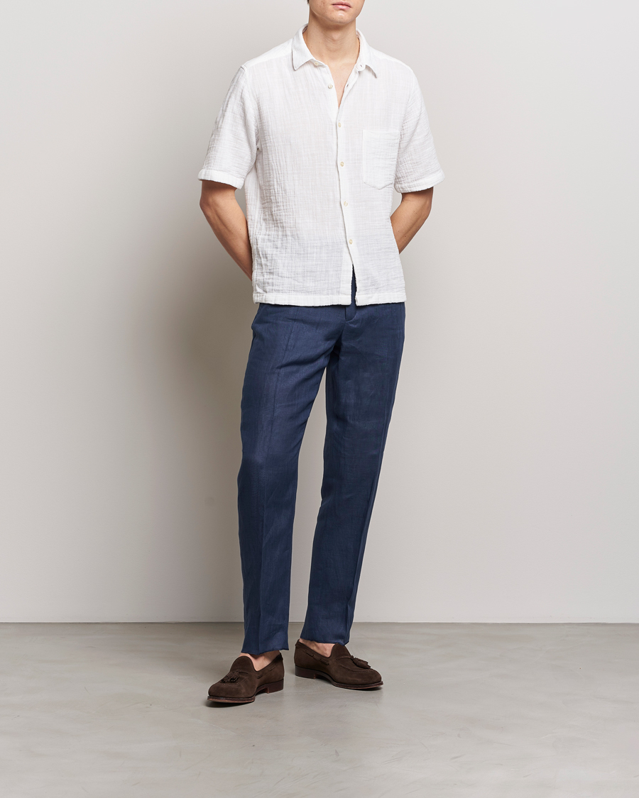 Herr | Skjortor | Oscar Jacobson | Short Sleeve City Crepe Cotton Shirt White