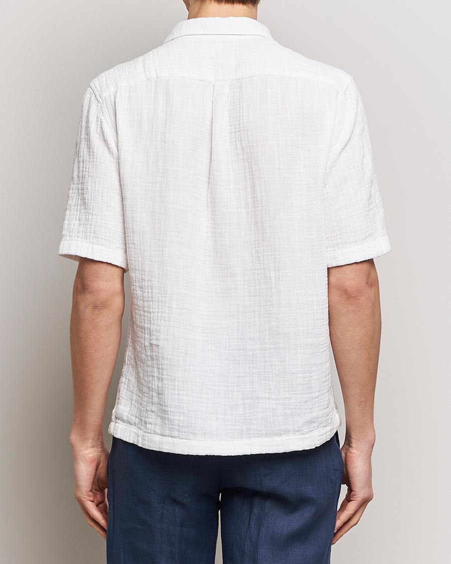 Herr | Skjortor | Oscar Jacobson | Short Sleeve City Crepe Cotton Shirt White