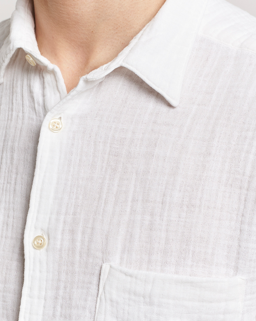 Herr | Skjortor | Oscar Jacobson | Short Sleeve City Crepe Cotton Shirt White