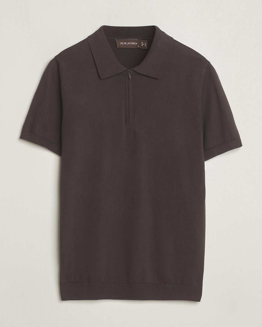 Herr | Pikéer | Oscar Jacobson | Otto Short Sleeve Zip Polo Brown