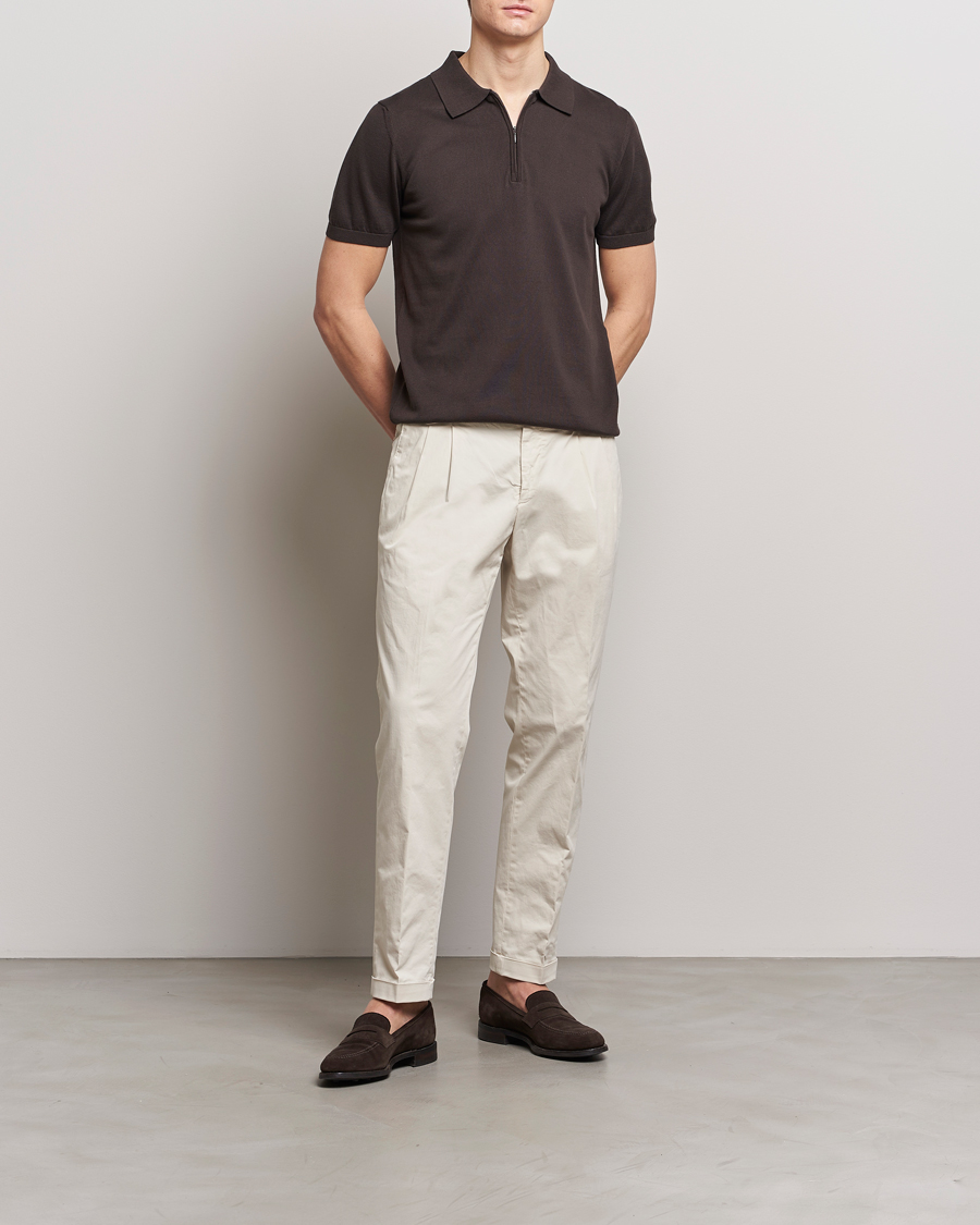 Herr | Pikéer | Oscar Jacobson | Otto Short Sleeve Zip Polo Brown