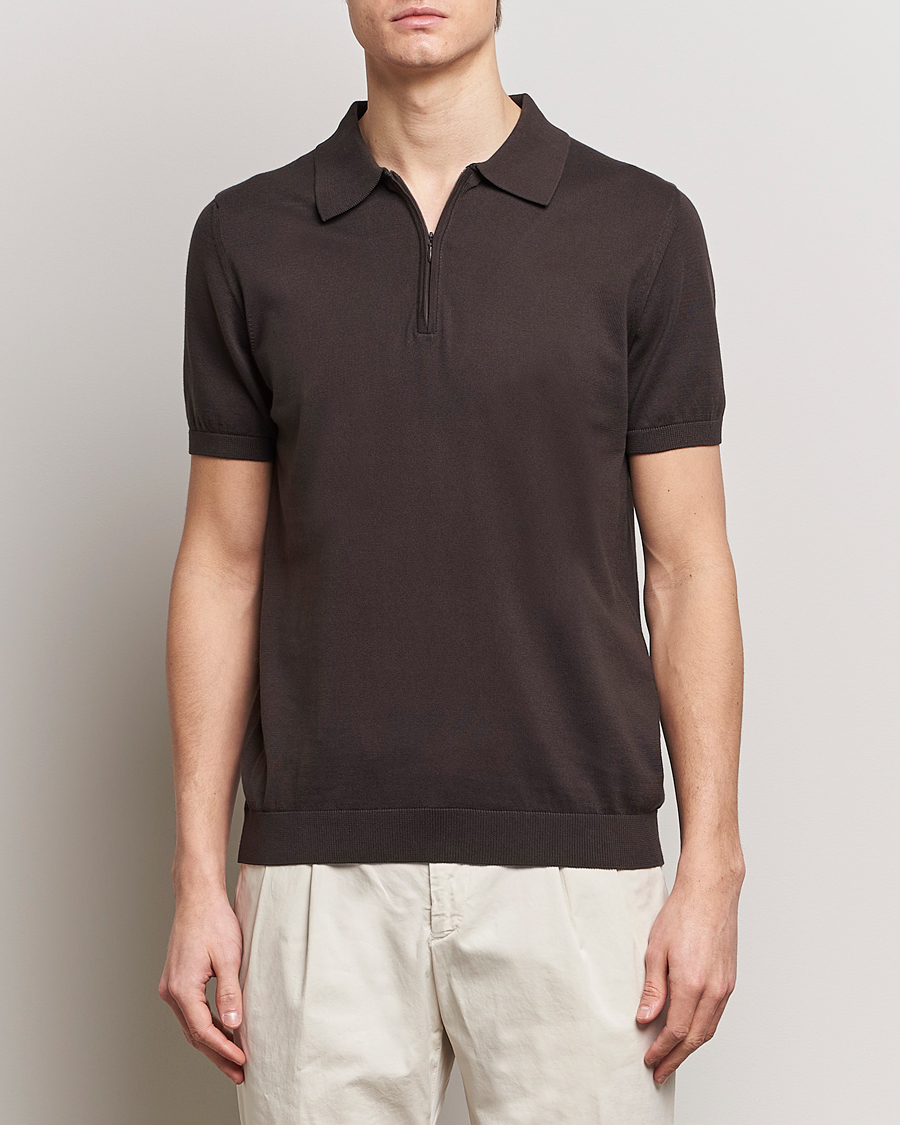 Herr | Business & Beyond | Oscar Jacobson | Otto Short Sleeve Zip Polo Brown