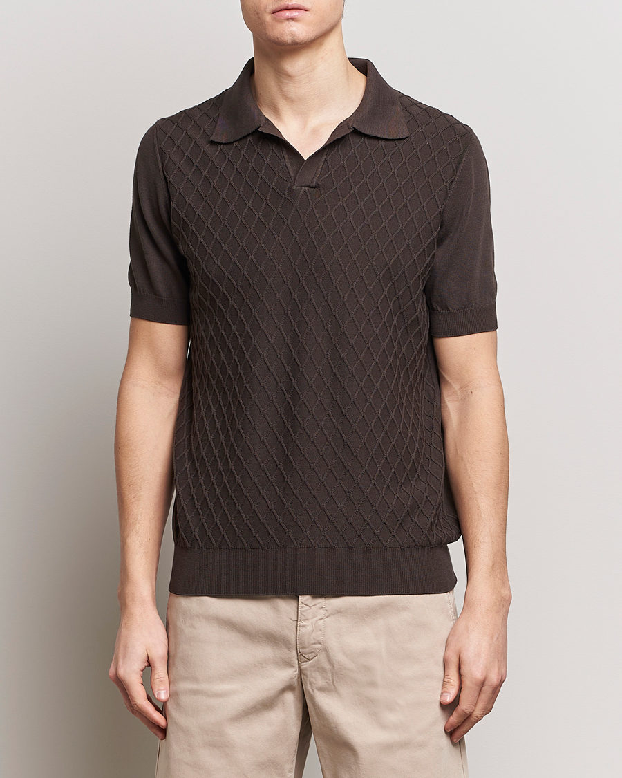 Herr | Pikéer | Oscar Jacobson | Mirza Structured Cotton Polo Brown