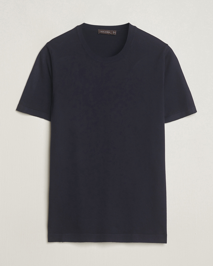 Herr | T-Shirts | Oscar Jacobson | Brian Knitted Cotton T-Shirt Navy