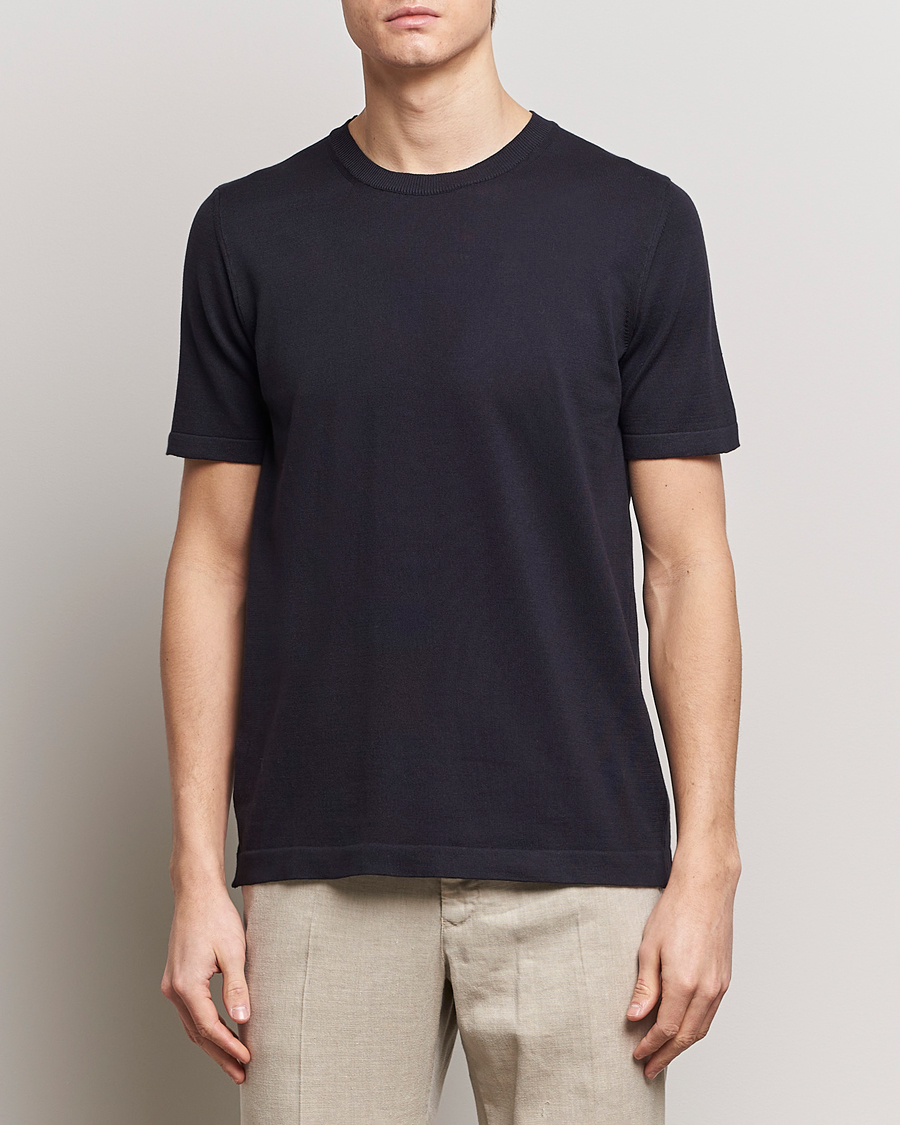 Herr | Business & Beyond | Oscar Jacobson | Brian Knitted Cotton T-Shirt Navy