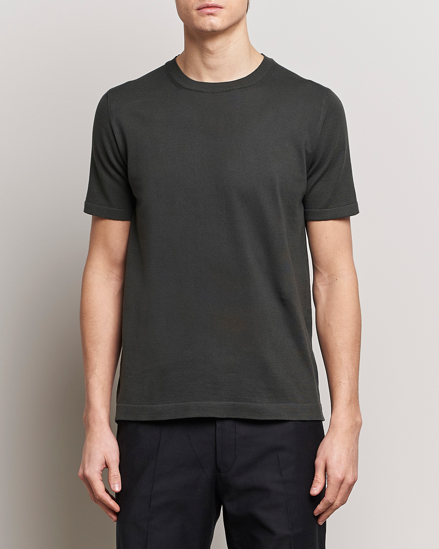 Herr | Kortärmade t-shirts | Oscar Jacobson | Brian Knitted Cotton T-Shirt Olive