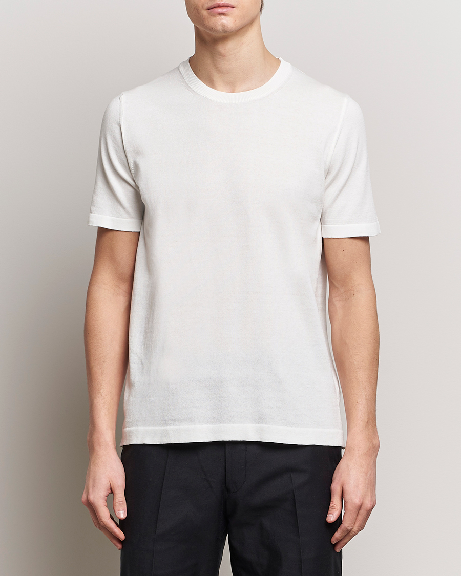 Herr | Vita t-shirts | Oscar Jacobson | Brian Knitted Cotton T-Shirt White